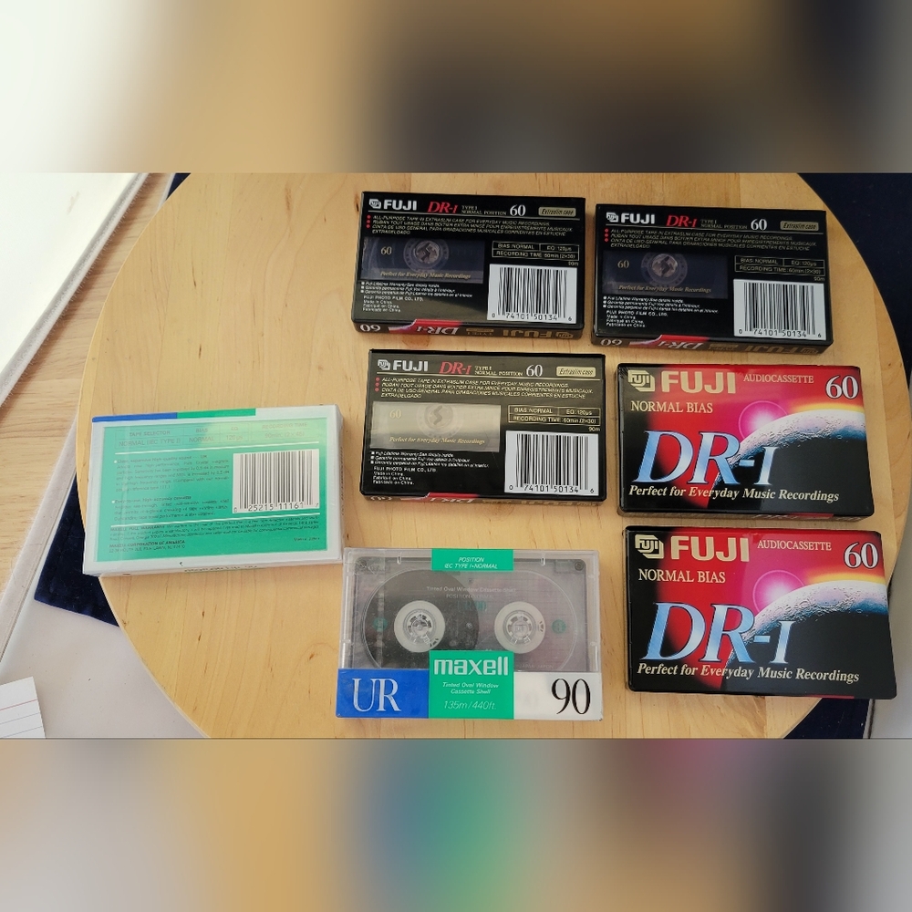 Lot Of 7 Maxell(2) 90 & Fuji(5) 60 Minute Blank Audio Cassette Tapes Normal
